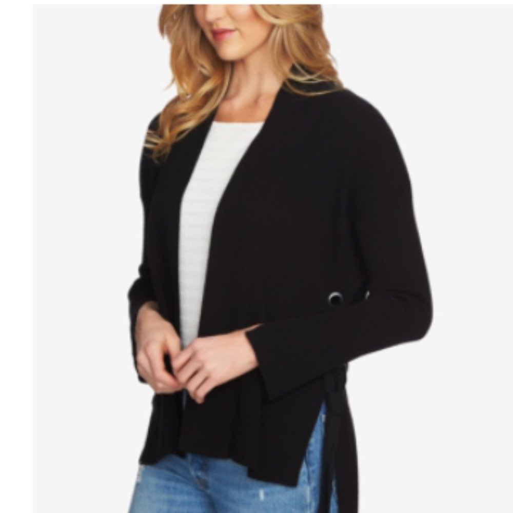 1.State Cotton Lace-up Cardigan In Rich Black
